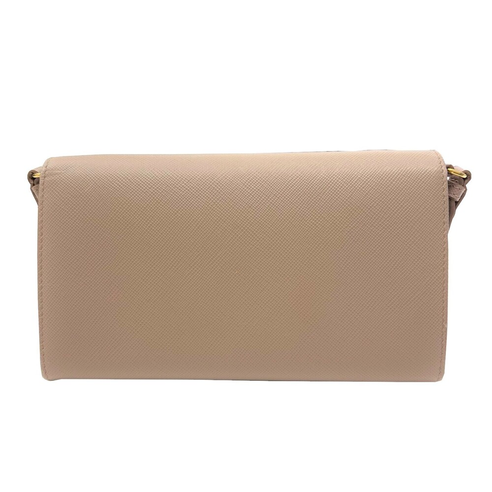 Prada Saffiano Shoulder Wallet Leather Logo Pink Beige